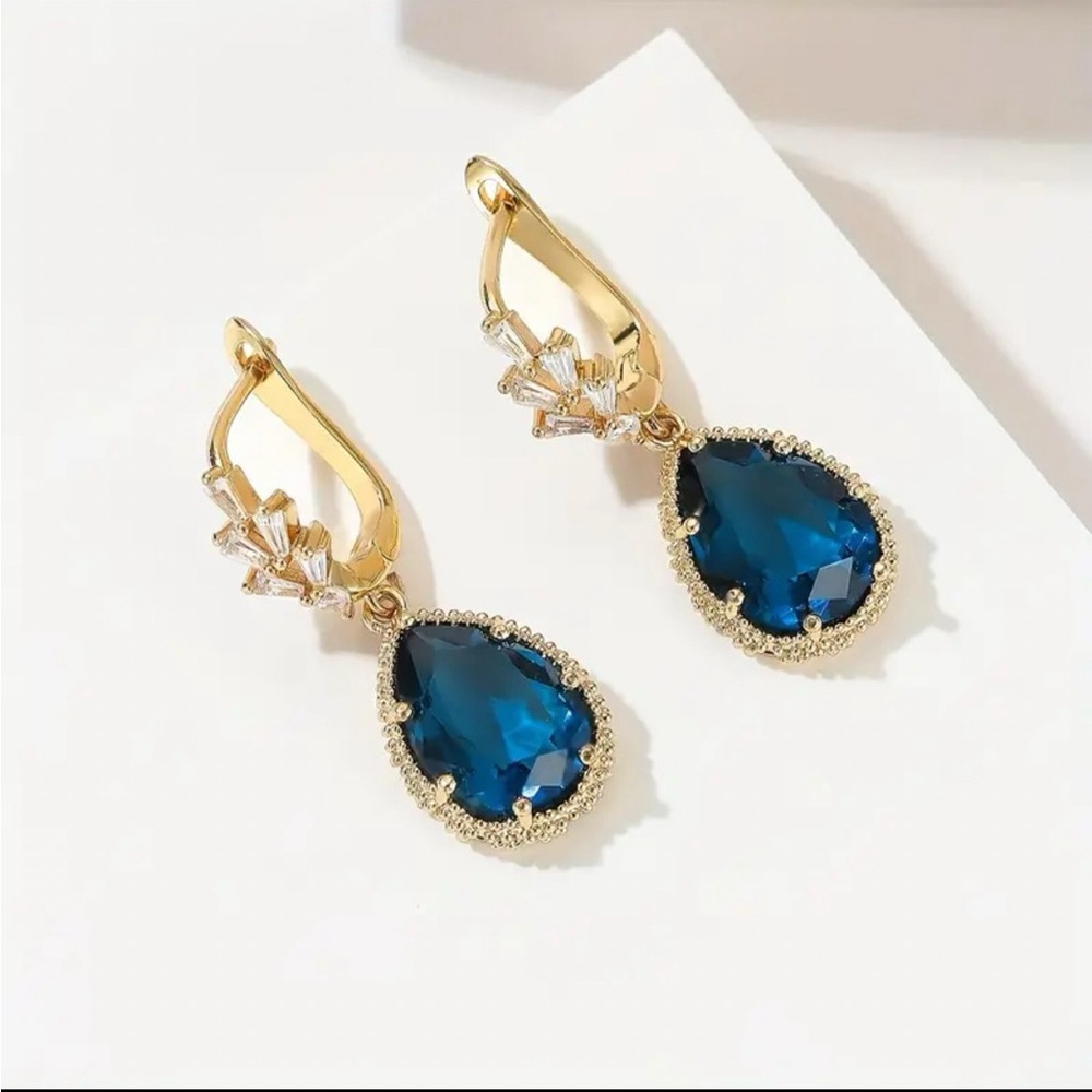Stylish And Simple Long Blue Earrings, Blue Topaz Hue, Deep Sapphire Color